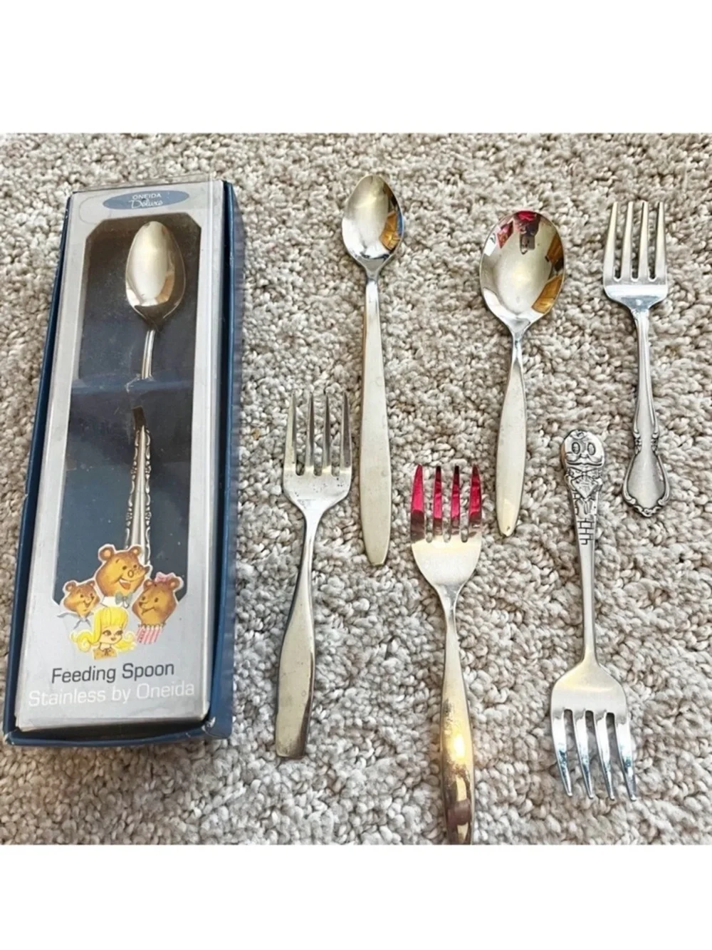 Vintage Baby Toddler Spoon & Fork Disney Oneida Leonard Stainless LOT of 7